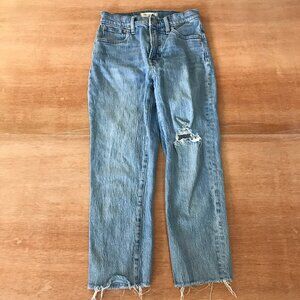 Madewell Perfect Vintage Crop Jean Women size 25P Blue Distressed Raw Hem Grunge